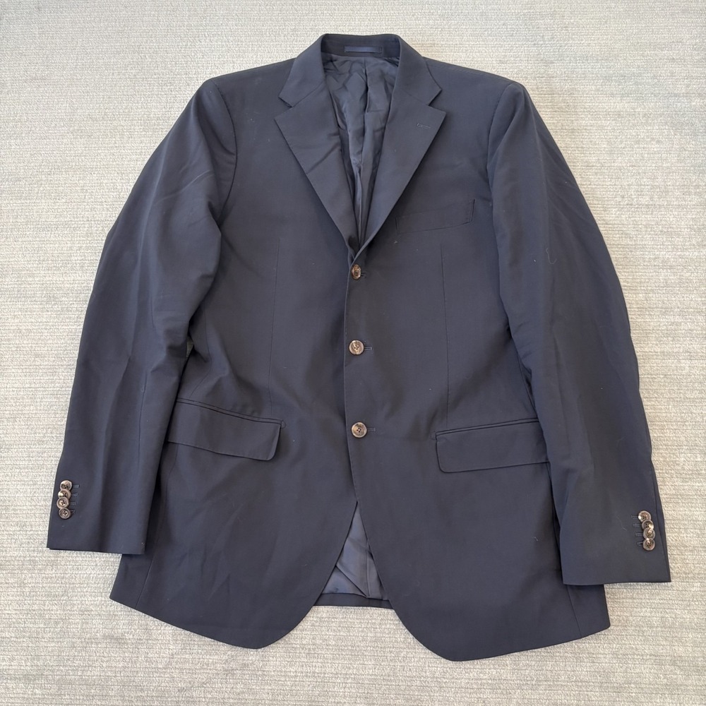 Proper Cloth Blazer Mens 44R Navy Blue Solid 3 Button Front Wool Lightweight